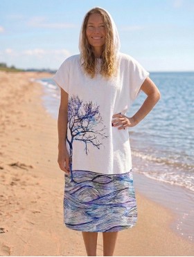Ladies Fashion Print Beach Towel Robe  W/ Hood